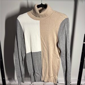 Calvin Klein Gray and White Cowl Turtleneck Sweater